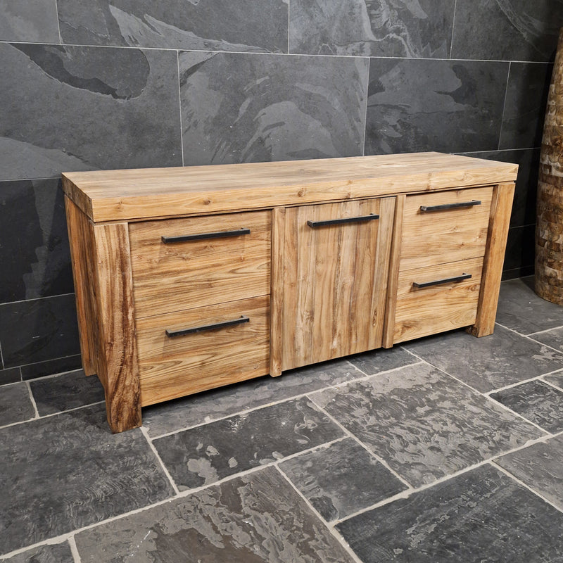 Badezimmer-Unterschrank aus Teak | Handgefertigt mit rustikaler Oberfläche | Model 3 - Badgestaltung