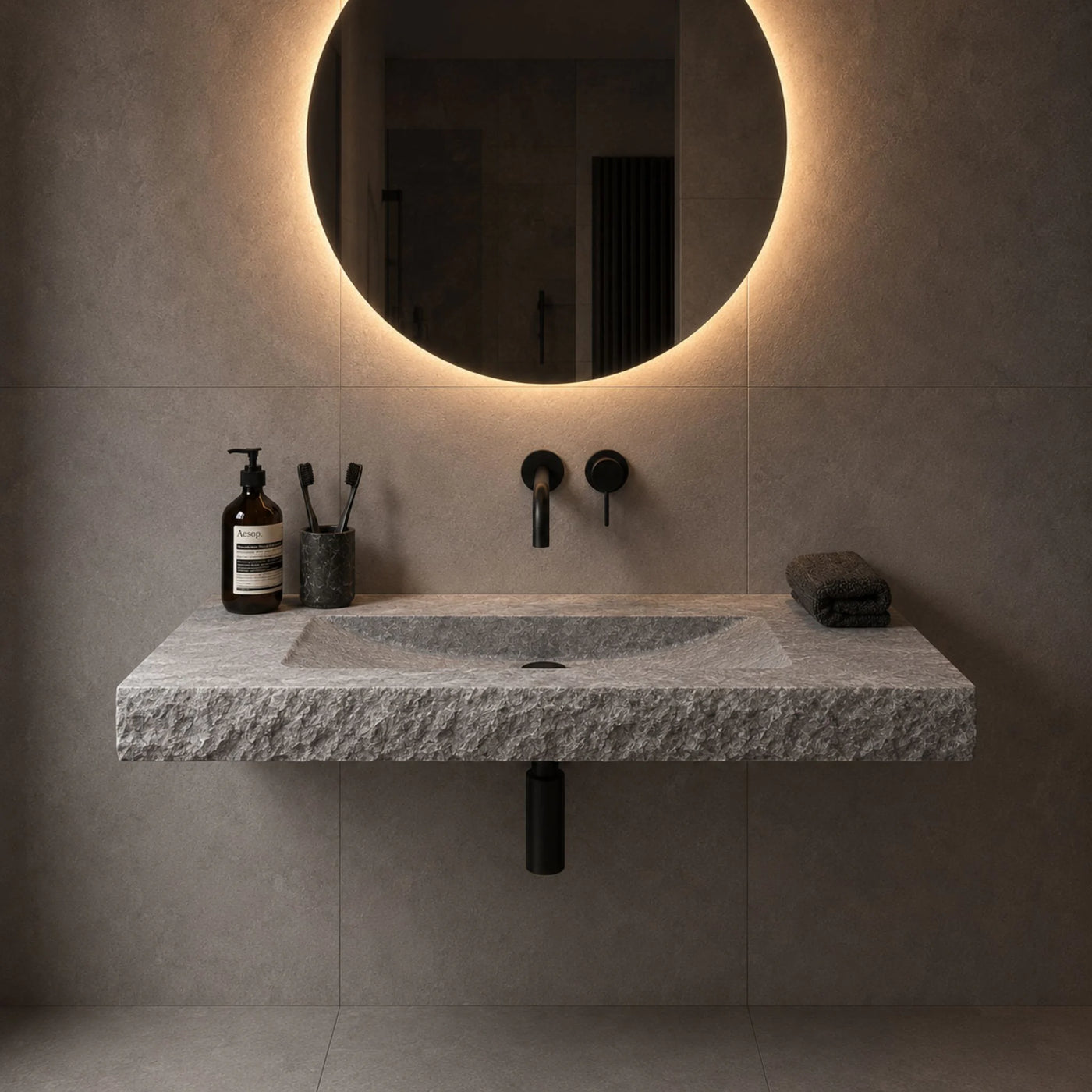 Waschtisch | Silber Travertin | Naturstein | 125 x 55 x 10 cm