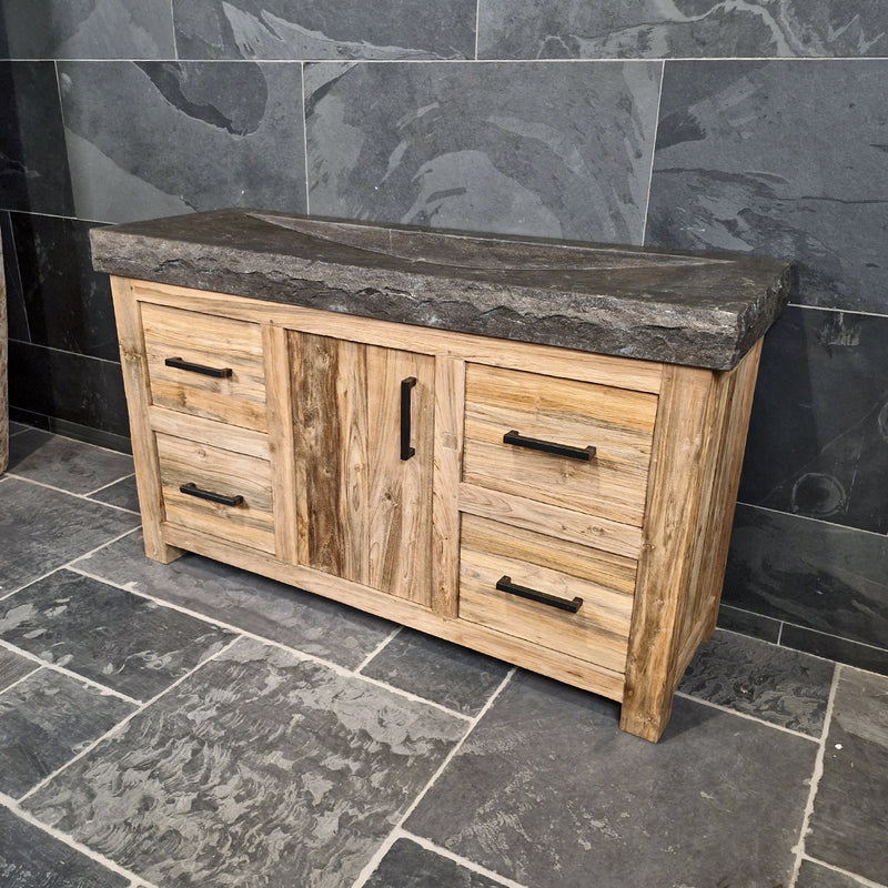 Unterschrank mit Waschtisch | Rauer Naturlook | Recyceltes Holz - Badgestaltung