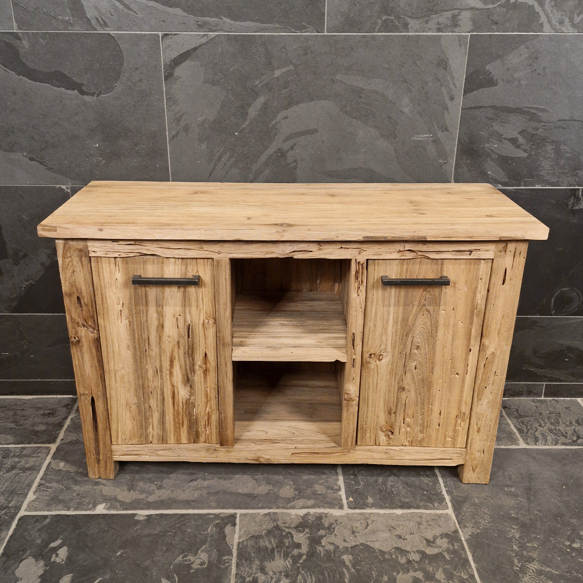 Badezimmer-Unterschrank aus recyceltem Holz von Borneo, 126x50x80cm, natürlicher Look, pflegeleicht, Modell 2