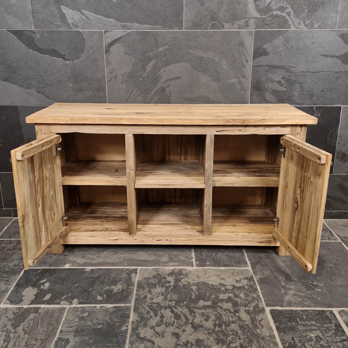 Badezimmer-Unterschrank aus recyceltem Holz von Borneo, natürliche Badgestaltung, pflegeleicht, Maße 146x50x80cm