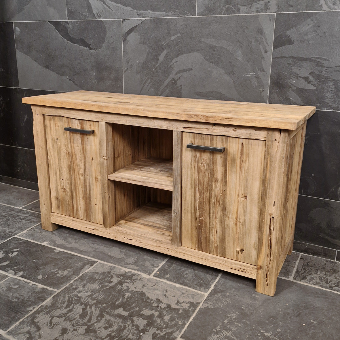 Badezimmer-Unterschrank aus recyceltem Holz von Borneo, natürliche Badgestaltung, pflegeleicht, Modell 2, 146x50x80cm