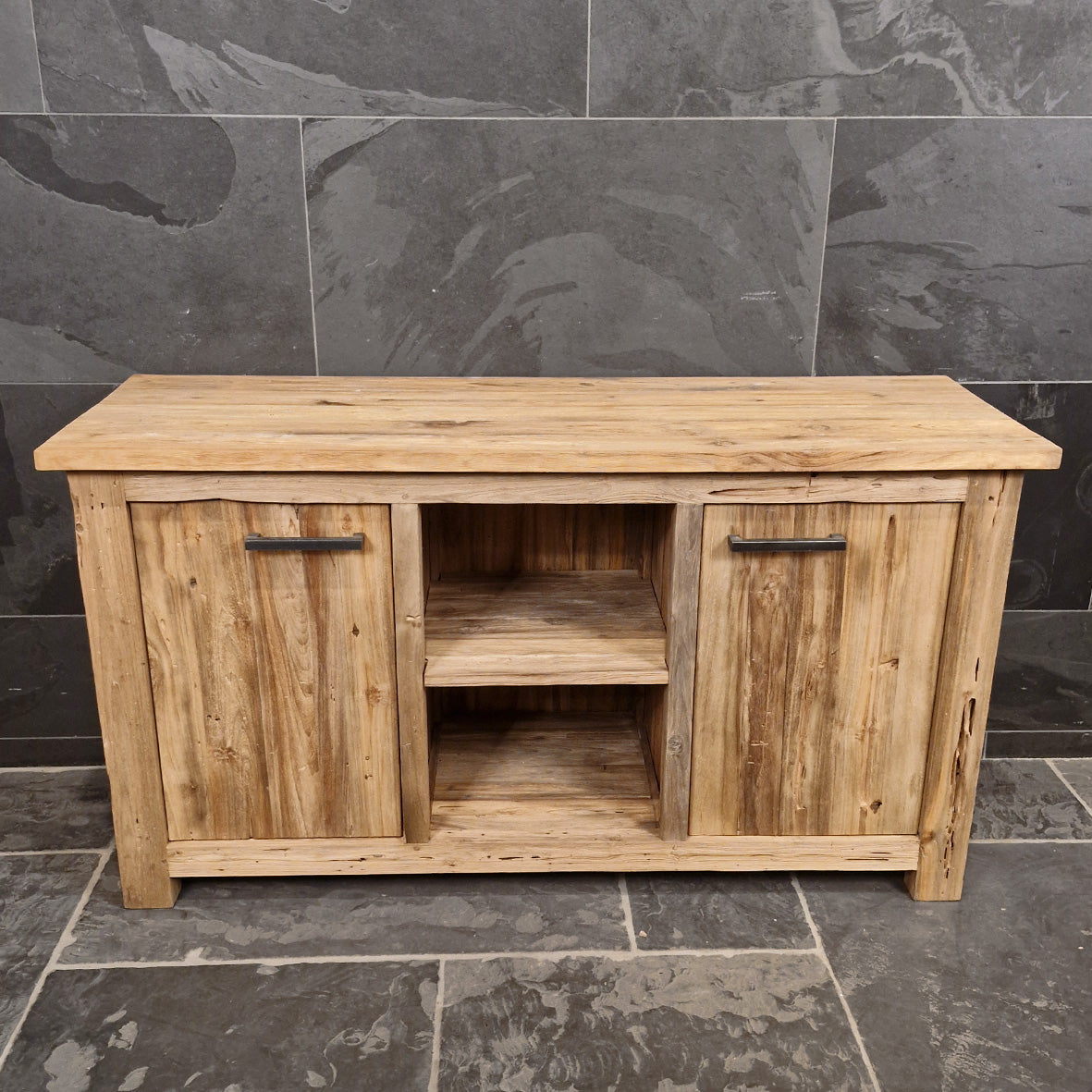 Badezimmer-Unterschrank aus recyceltem Holz von Borneo, natürliche Badgestaltung, pflegeleicht, Modell 2, 146x50x80 cm