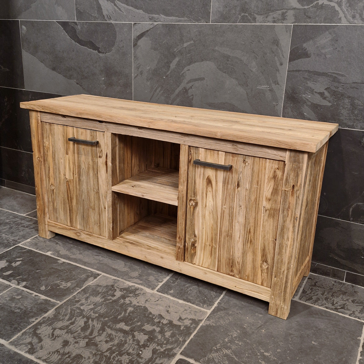 Badezimmer-Unterschrank aus recyceltem Holz von Borneo, natürliche Badgestaltung, pflegeleicht, Modell 2, Maße 156x50x80 cm