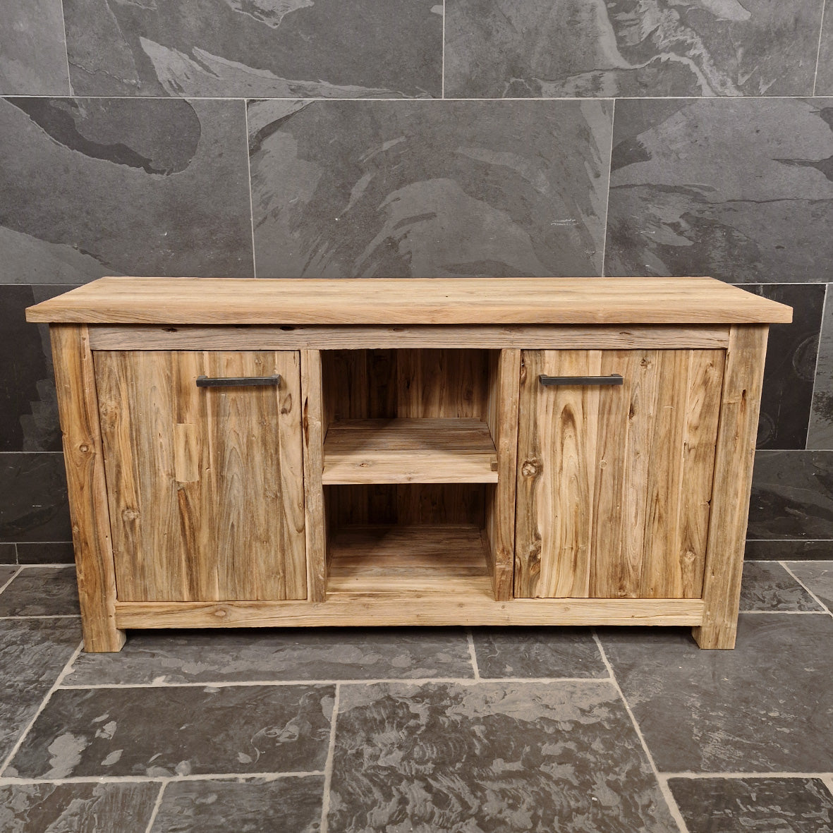 Badezimmer-Unterschrank aus recyceltem Holz von Borneo, naturbelassen, pflegeleicht, Modell 2, mit Abmessungen 156x50x80cm