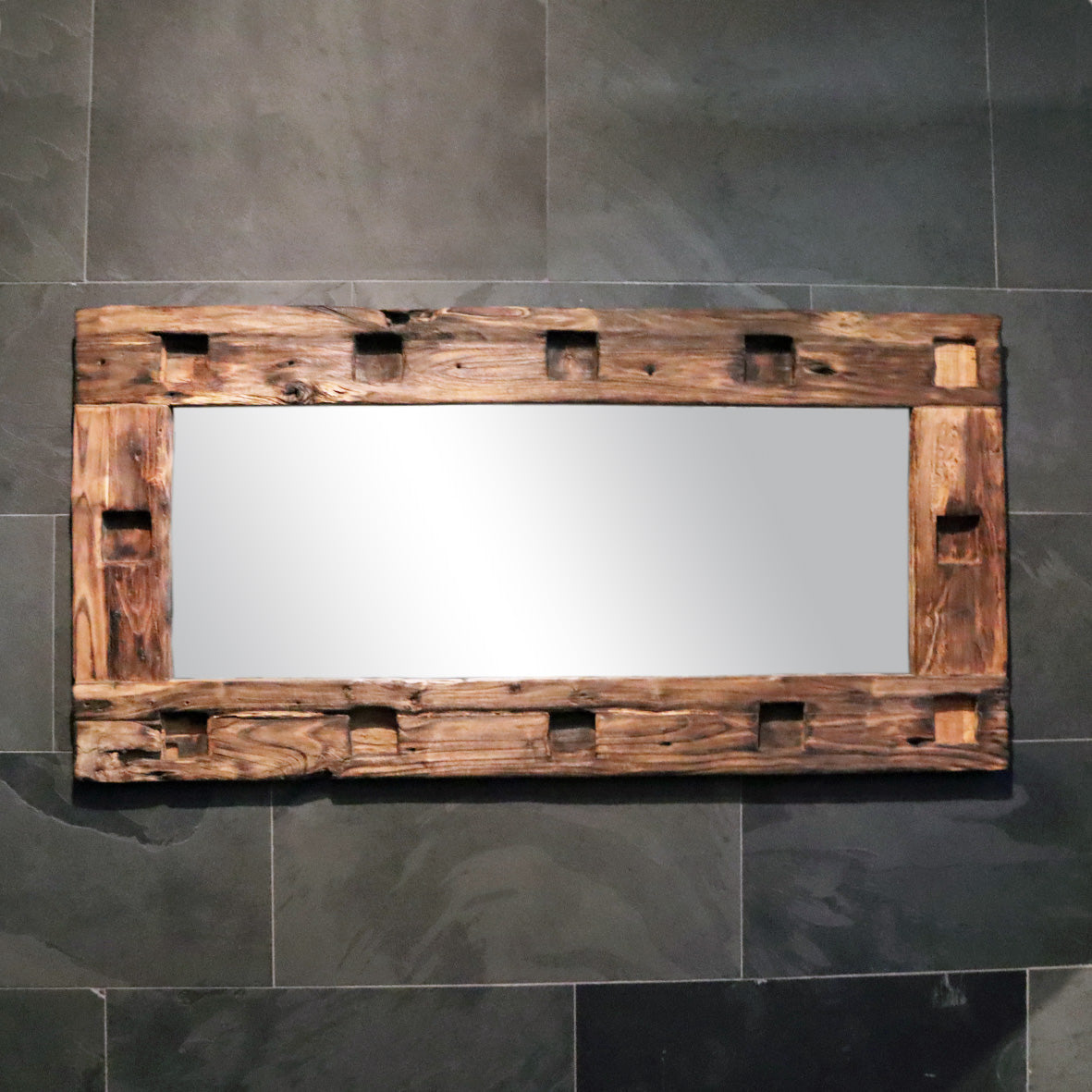EROSI Spiegel Teakholz 180 x 90 cm, mit Vierecken, Einzelstück-2