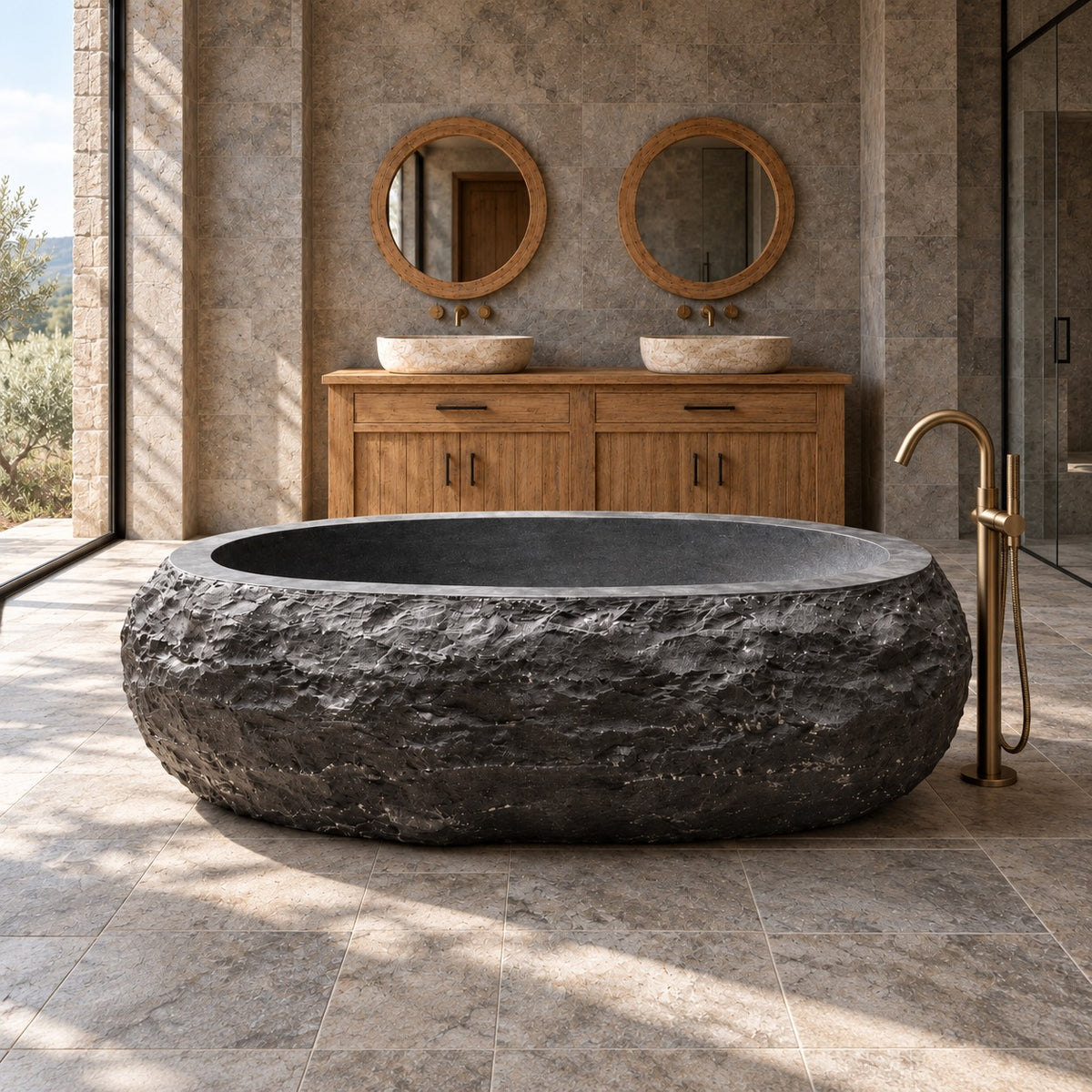 Badewanne freistehend | Blaustein, grob