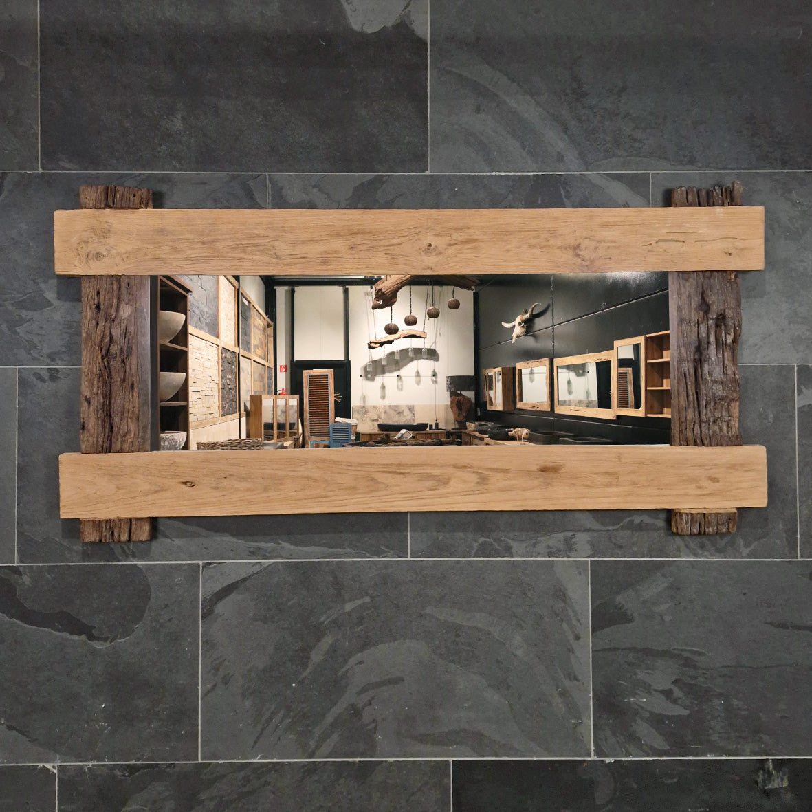 EROSI Spiegel A12 aus recyceltem Teakholz, Badgestaltung, 180 x 80 cm, modernes Design, hochwertiges Holz, elegante Wanddekoration