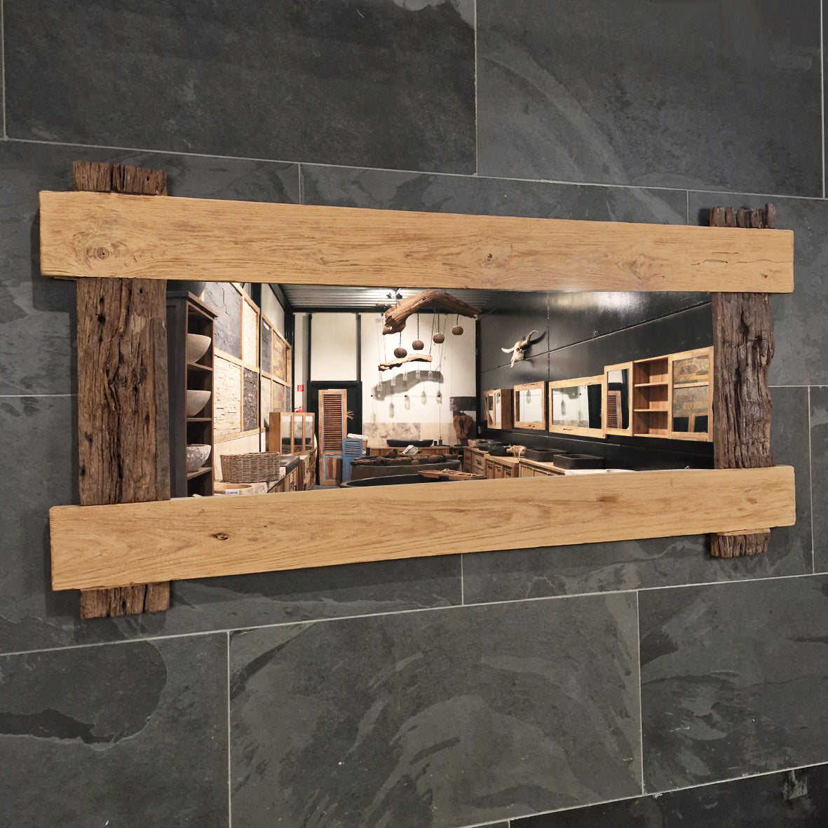 EROSI Spiegel A12 aus recyceltem Teakholz, 180x80 cm, moderne Badgestaltung mit nachhaltigem Design