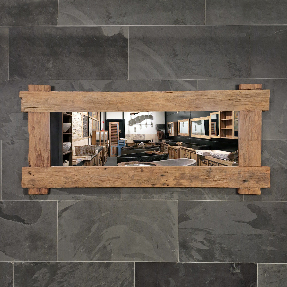 Recyceltes Teakholz Spiegel von EROSI, Badgestaltung, 180x80 cm, modernes Design, langlebiges Material, natürliche Holzoptik