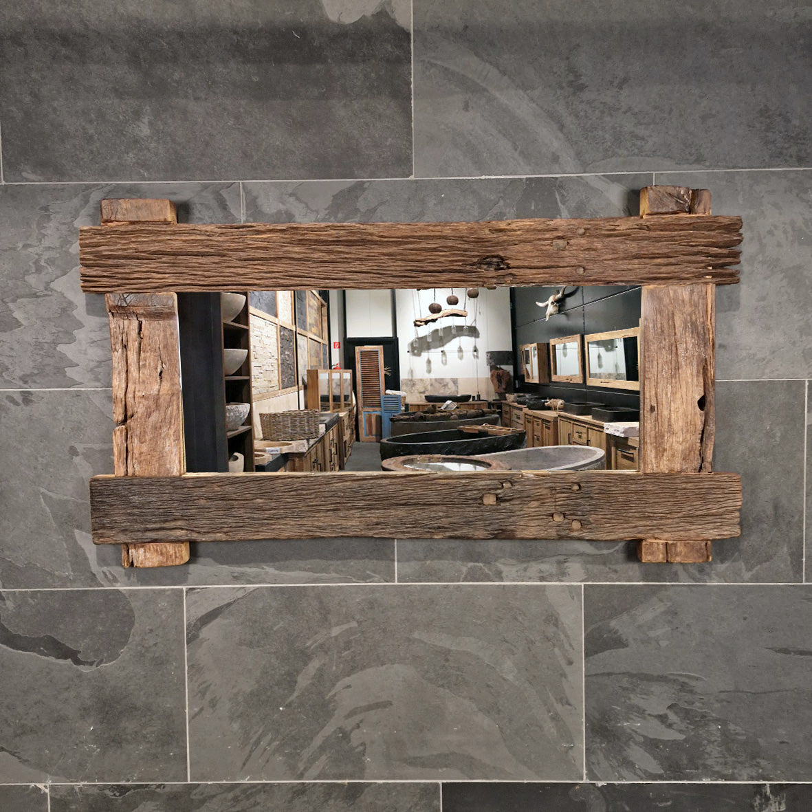 EROSI Spiegel | A5 - 11 | Recyceltes Teakholz | 140 x 80 cm - Badgestaltung