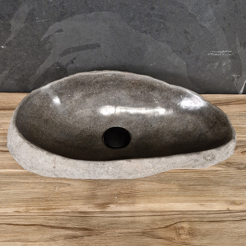 Aufsatzwaschbecken aus Flussstein | 50 x 28 x 14 cm | Badgestaltung
