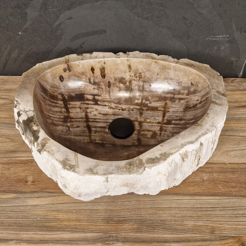 Aufsatzwaschbecken aus versteinertem Holz | 49 x 40 x 15 cm | Badgestaltung