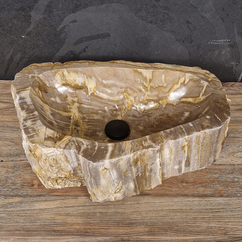 Aufsatzwaschbecken aus versteinertem Holz | 53 x 33 x 15 cm | Badgestaltung