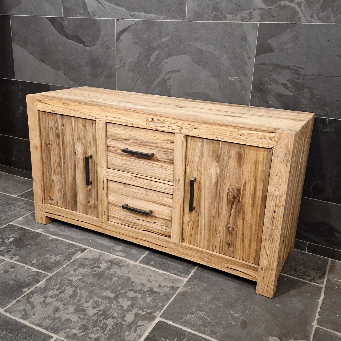 Hochwertiger Teakholz-Unterschrank für Badezimmer, stilvolle Badgestaltung mit FLORES, Maße 150x52x80 cm, natürliche Holzoptik