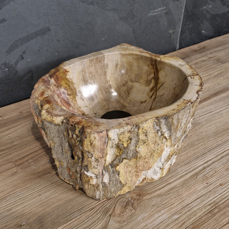 Aufsatzwaschbecken aus versteinertem Holz | Unikate | Naturstein | 30-40 cm - Badgestaltung
