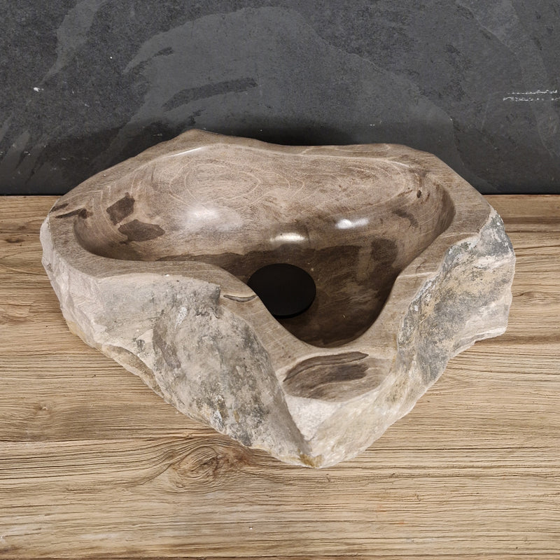 Aufsatzwaschbecken aus versteinertem Holz | Naturstein | Unikate | 40-60 cm - Nr. A2 - 45 x 40 x 16 cm - Badgestaltung