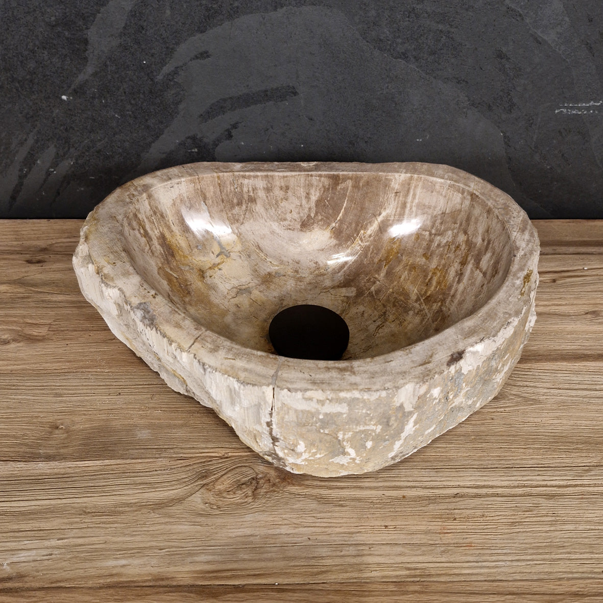 Aufsatzwaschbecken aus versteinertem Holz | Naturstein | Unikate | 40-60 cm - Nr. A3 - 40 x 30 x 14 cm - Badgestaltung