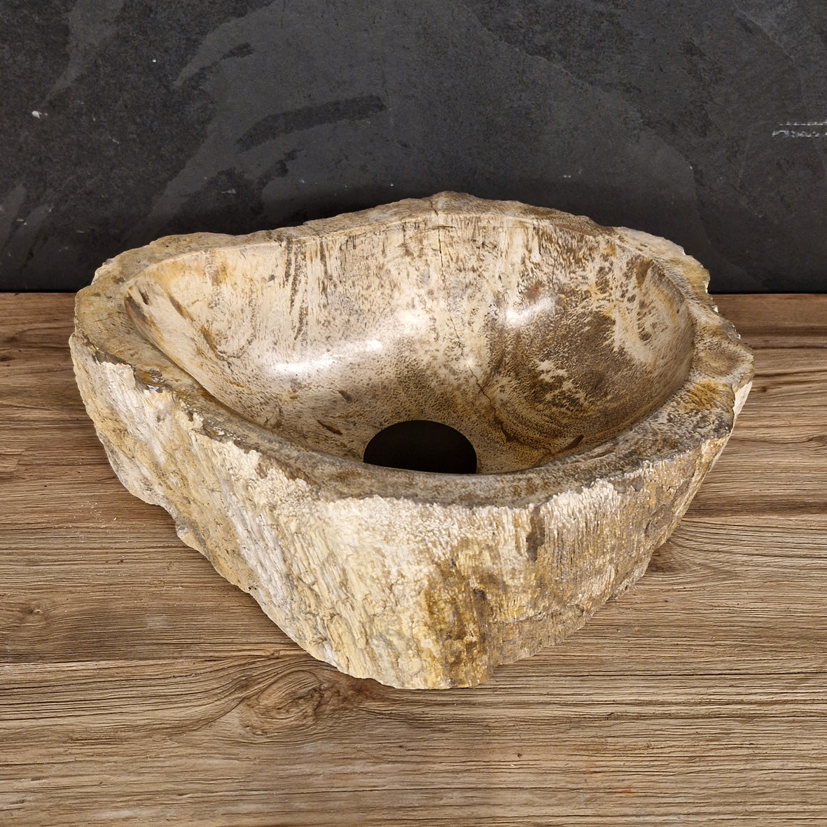 Aufsatzwaschbecken aus versteinertem Holz | Unikate | Naturstein | 30-40 cm - Nr. A4 - 39 x 29 x 15 cm - Badgestaltung