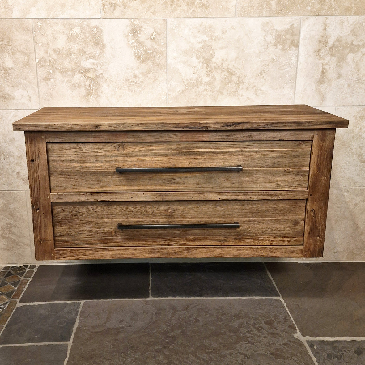 Badmöbel Hängeschrank | Aus Altholz gefertigt | Nachhaltige Wahl - 120 x 48 x 58 cm - Badgestaltung