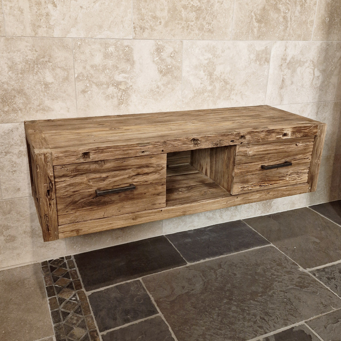 Bad-Hängeschrank aus Teakholz | Rustikal und handgefertigt | Model 2