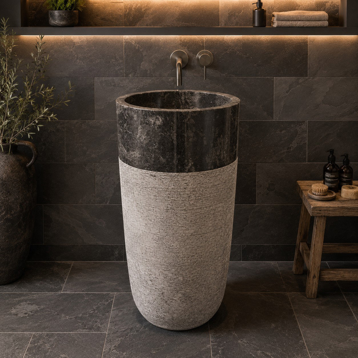 Standwaschbecken | Marmor | Grau und schwarz