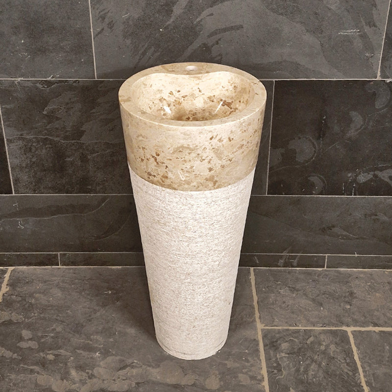 Standwaschbecken | Beige Marmor | 90 x 40 cm - Beige mit Hahnloch - Badgestaltung