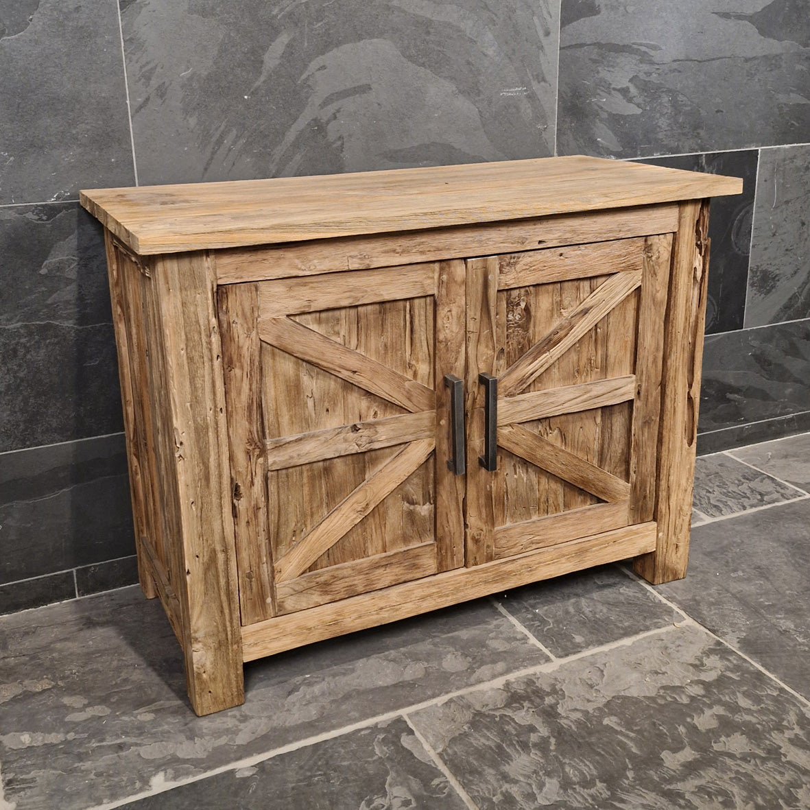 Lombok Badezimmer-Unterschrank aus Teak- oder Altholz, ca. 106x50x80 cm, für stilvolle Badgestaltung, natürliche Holzoptik