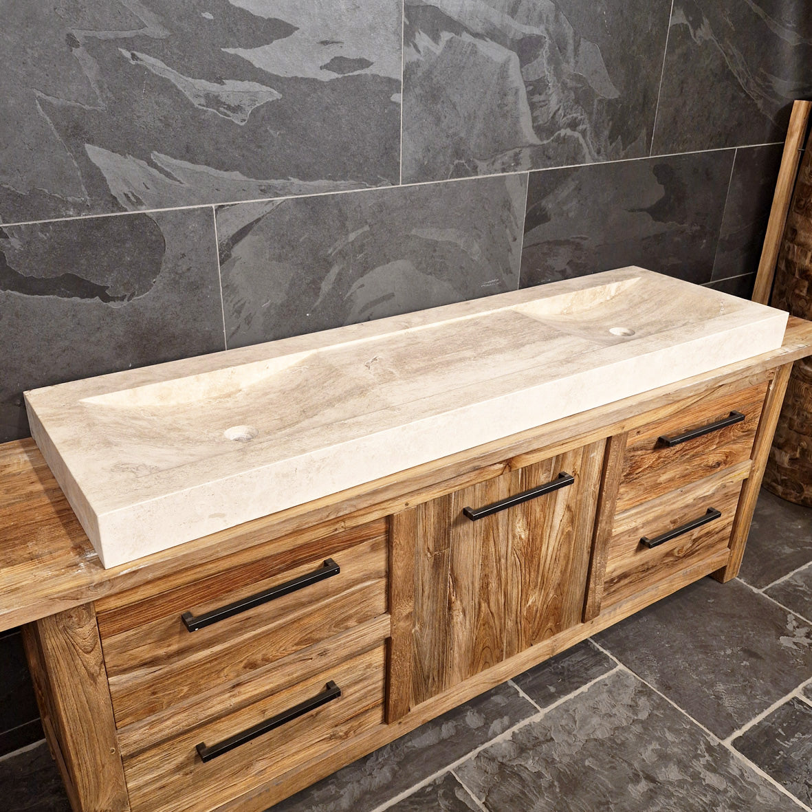 Doppelwaschtisch | Travertin glatt | Naturstein | Verschiedene Größen - Badgestaltung