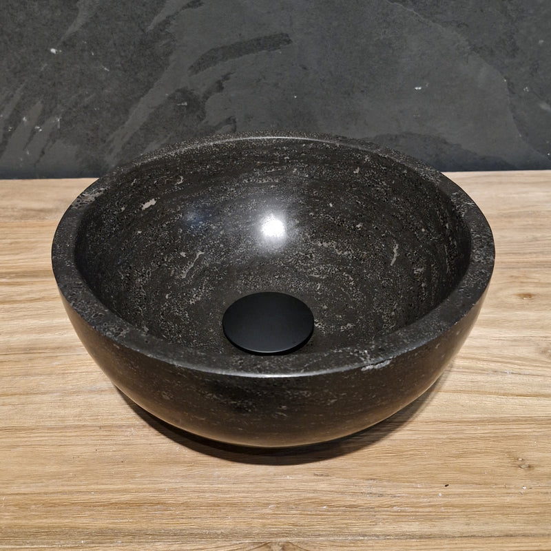 Rundes Aufsatzwaschbecken | Blaustein glatt | Naturstein | Verschiedene Größen - 30 x 30 x 15 cm - Badgestaltung