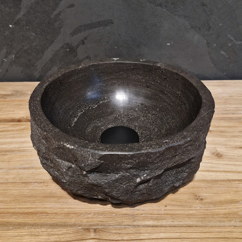 Hochwertiger Rundes Aufsatzwaschbecken | Blaustein grob | 30 cm x 30 | Afrika Naturstein |