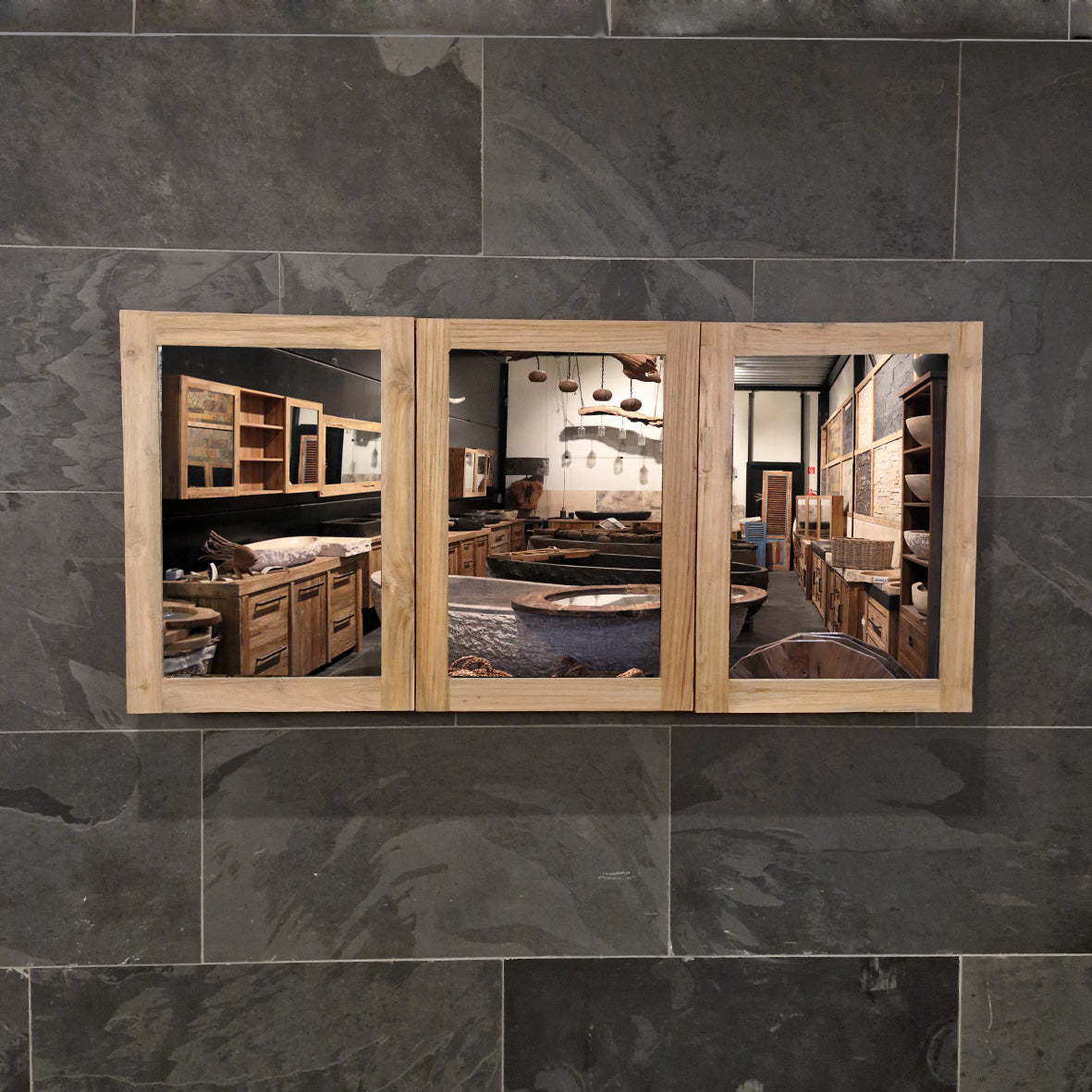 Spiegelschrank Badspiegel aus recyceltem Teakholz, 150 cm x 70 cm, moderne Badgestaltung mit stilvollem Design.