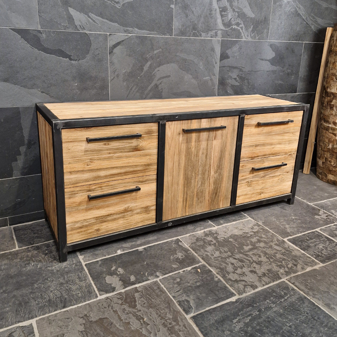 Recycelter Teakholz Unterschrank von Metal Look, Badgestaltung, in verschiedenen Größen, mit sichtbarer Holzstruktur, Modell 1