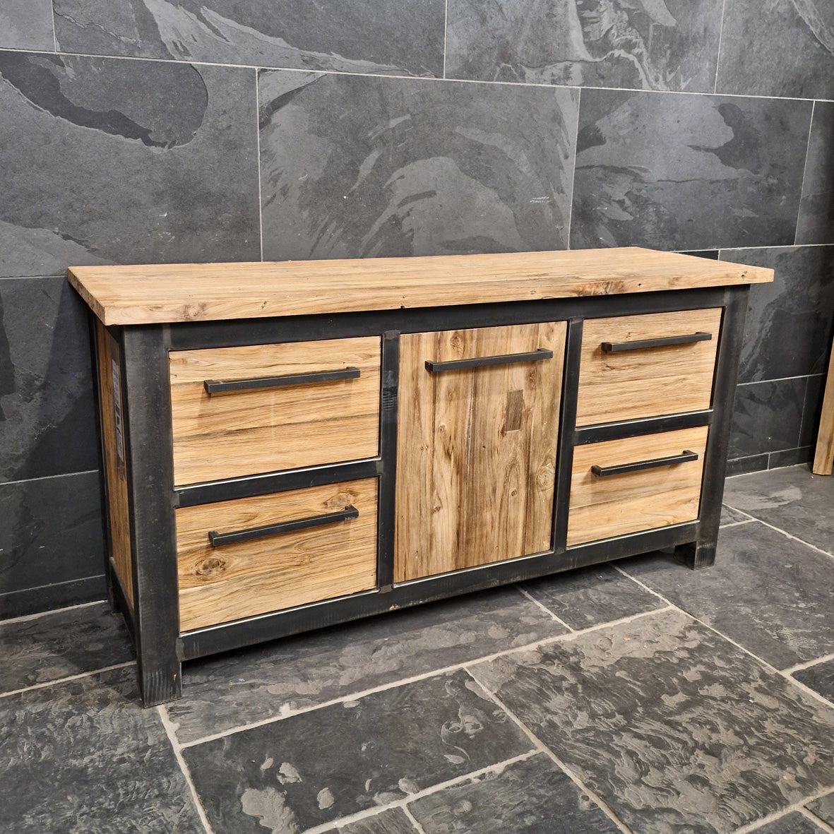 Badunterschrank aus Teak von Metal Look, nachhaltiges Badmöbel in verschiedenen Größen, modernes Design, Modell 9