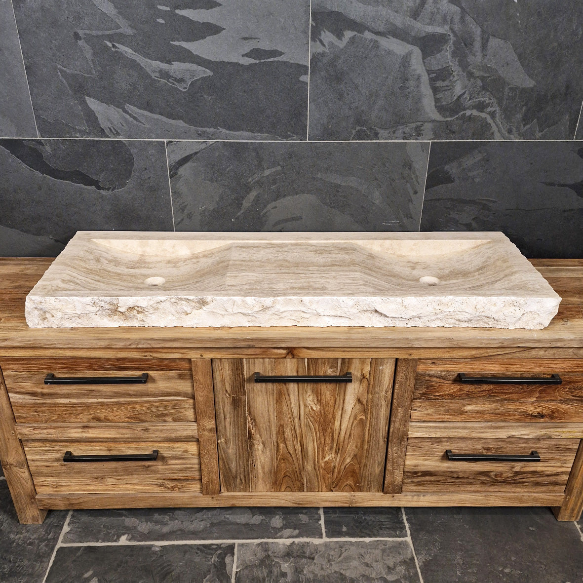 Doppelwaschtisch | Travertin grob | Naturstein | Verschiedene Größen - Badgestaltung