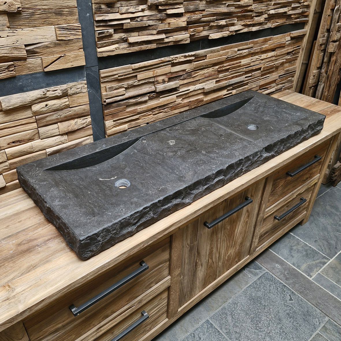 Dubbele wastafel | Hardsteen ruw | Natuursteen | Diverse afmetingen