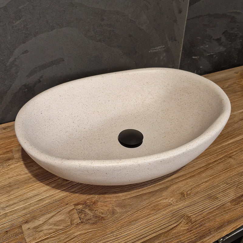 Aufsatzwaschbecken | Terrazzo weiß | Mineralguss - 50 x 35 x 15 cm - Badgestaltung