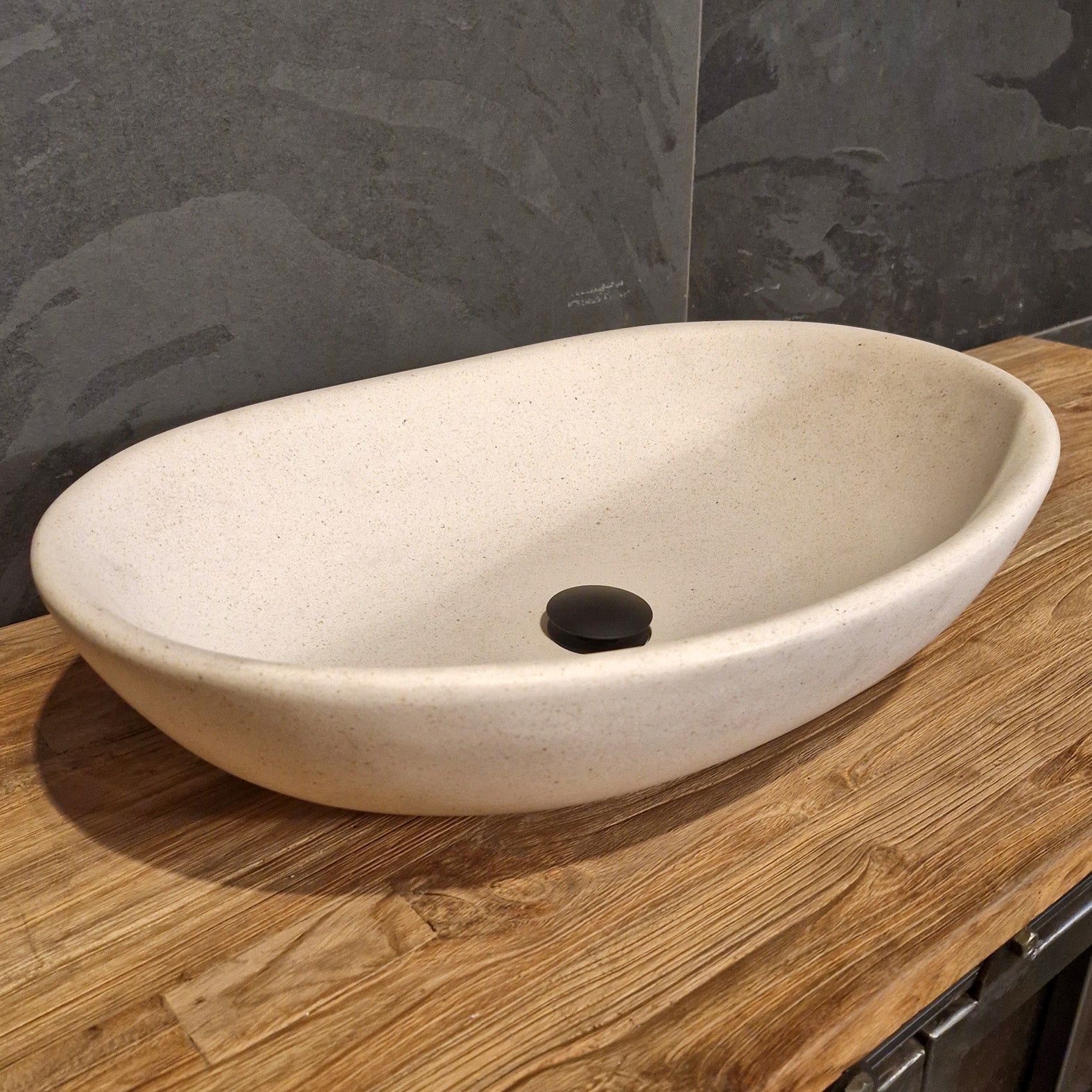 Aufsatzwaschbecken | Terrazzo weiß | Mineralguss - 60 x 40 x 15 cm - Badgestaltung