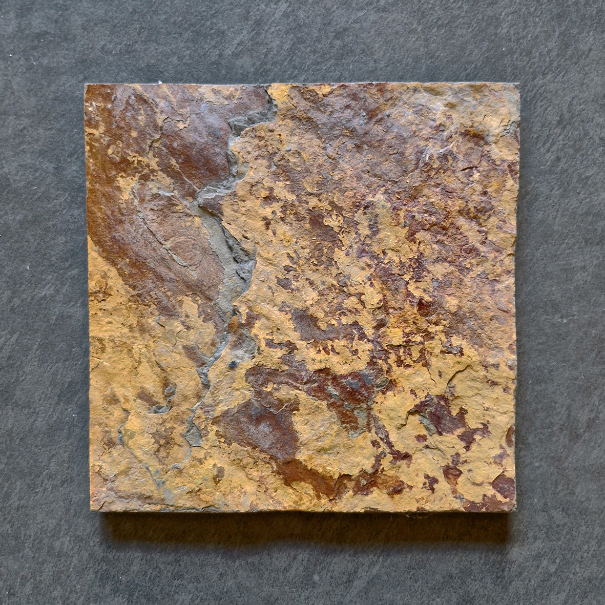 Naturstein Verblender aus Schiefer von RICH AUTUMN, nebeneinander im Mauerwerk verlegt, zeigt natürliche Textur und dunkle Farbnuancen.