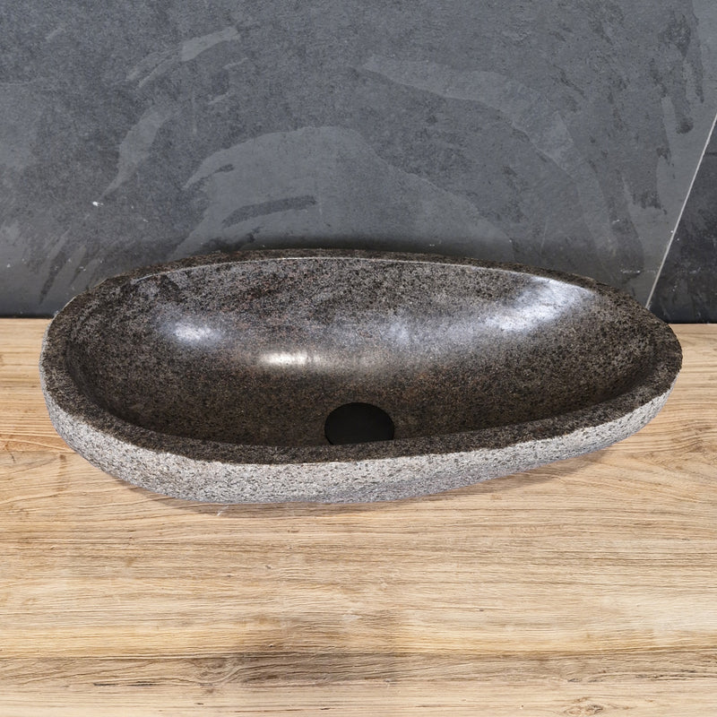 Aufsatzwaschbecken aus Flussstein | Naturstein | Unikate | 40-60 cm - Nr. 23 - 58 x 31 x 16 cm - Badgestaltung