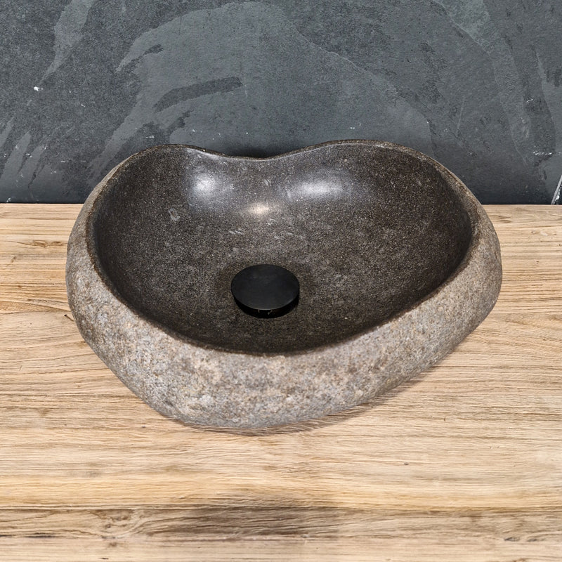 Aufsatzwaschbecken aus Flussstein | Naturstein | Unikate | 40-60 cm - Nr. 8 - 41 x 40 x 15 cm - Badgestaltung