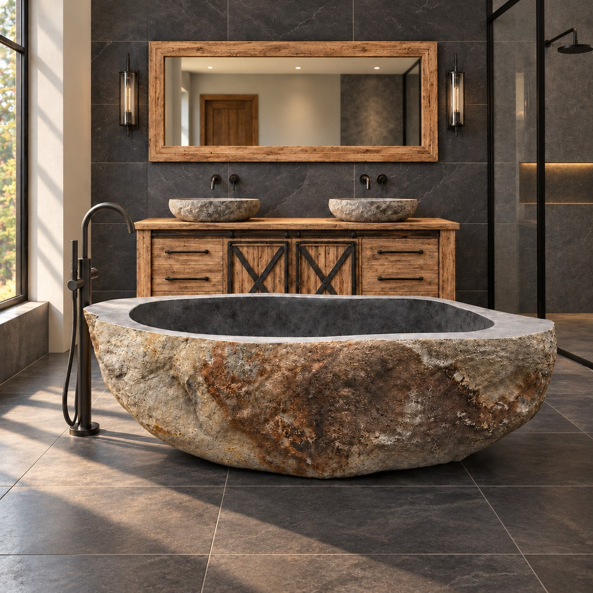 Badewanne freistehend | Flussstein | 202 x 103 x 61 cm