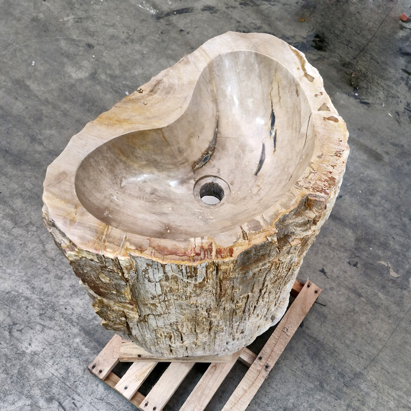 Standwaschbecken Versteinertes Holz | 58 x 39 x 91 cm mit Hahnloch | Q11 - Badgestaltung