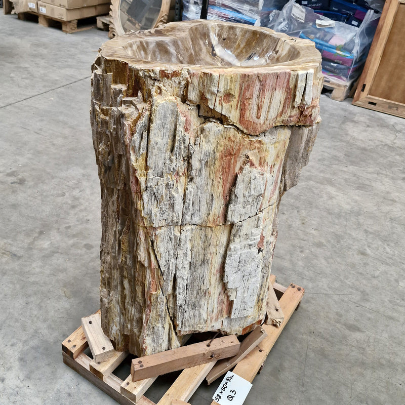 Standwaschbecken aus versteinertem Holz von Zakynthos, 58x50x90 cm, mit Platz für Hahnloch, natürliche Badgestaltung