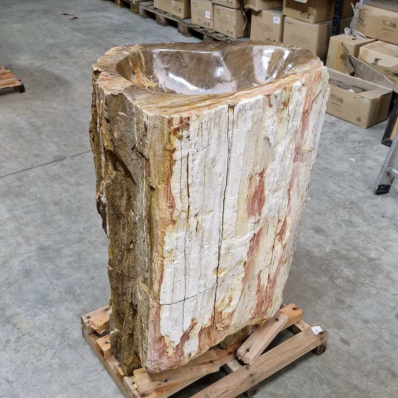 Standwaschbecken Versteinertes Holz | 58 x 44 x 91 cm mit Hahnloch | Q6 - Badgestaltung