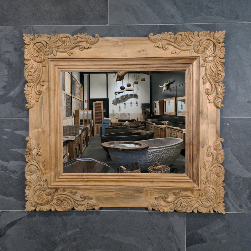 Wandspiegel Badspiegel | S 1-7 | Recyceltes Teakholz | Verschiedene Größen - Sample 4 - 95 x 85 x 3 cm - Badgestaltung