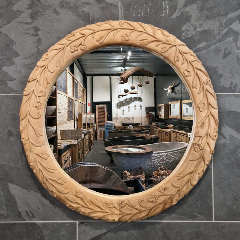 Wandspiegel Badspiegel | S 1-7 | Recyceltes Teakholz | Verschiedene Größen - Sample 5 - Ø 70 x 5 cm - Badgestaltung