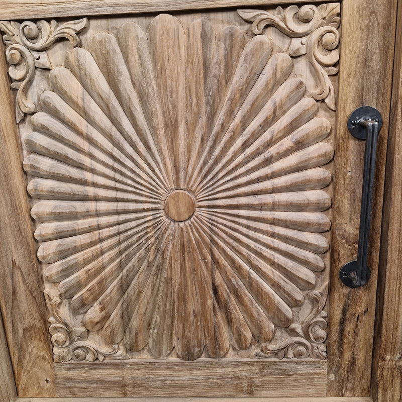 Sample Unterschrank mit Carving Blumen | Recyceltes Teakholz | Sample Flower - Badgestaltung