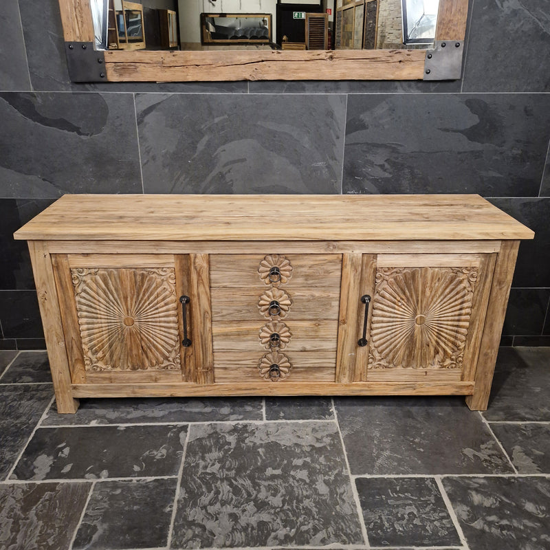 Sample Unterschrank mit Carving Blumen | Recyceltes Teakholz | Sample Flower - Badgestaltung
