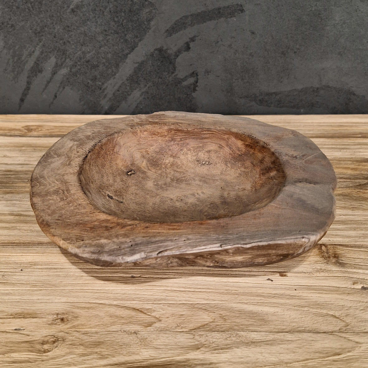 Deko-Schale aus Teakholz in verschiedenen Größen für Badgestaltung, Maße 29x26x6 cm, natürliche Holzoptik